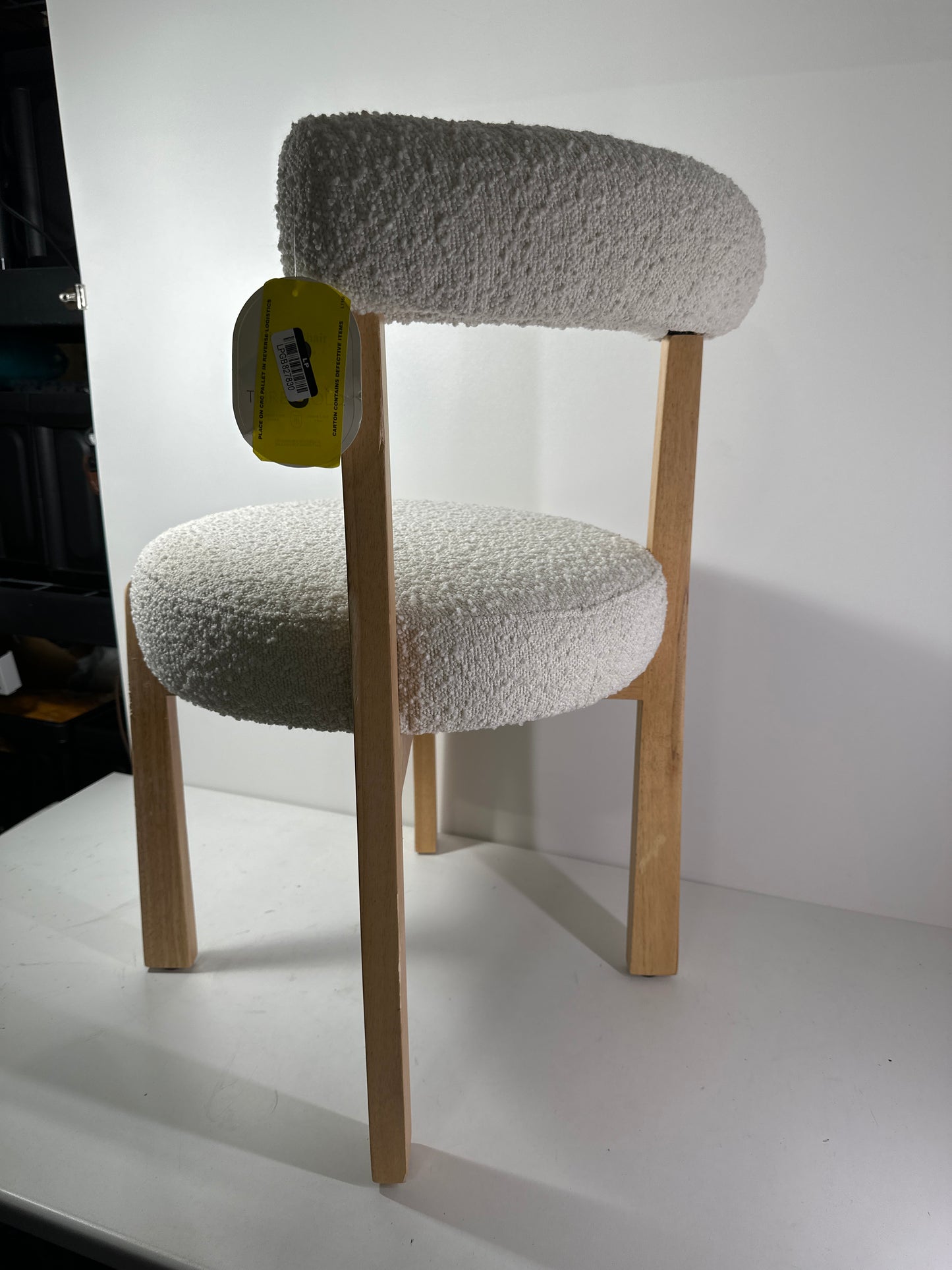 See Desc Sculptural Upholstered and Wood Dining Chair Cream Boucle - Threshold