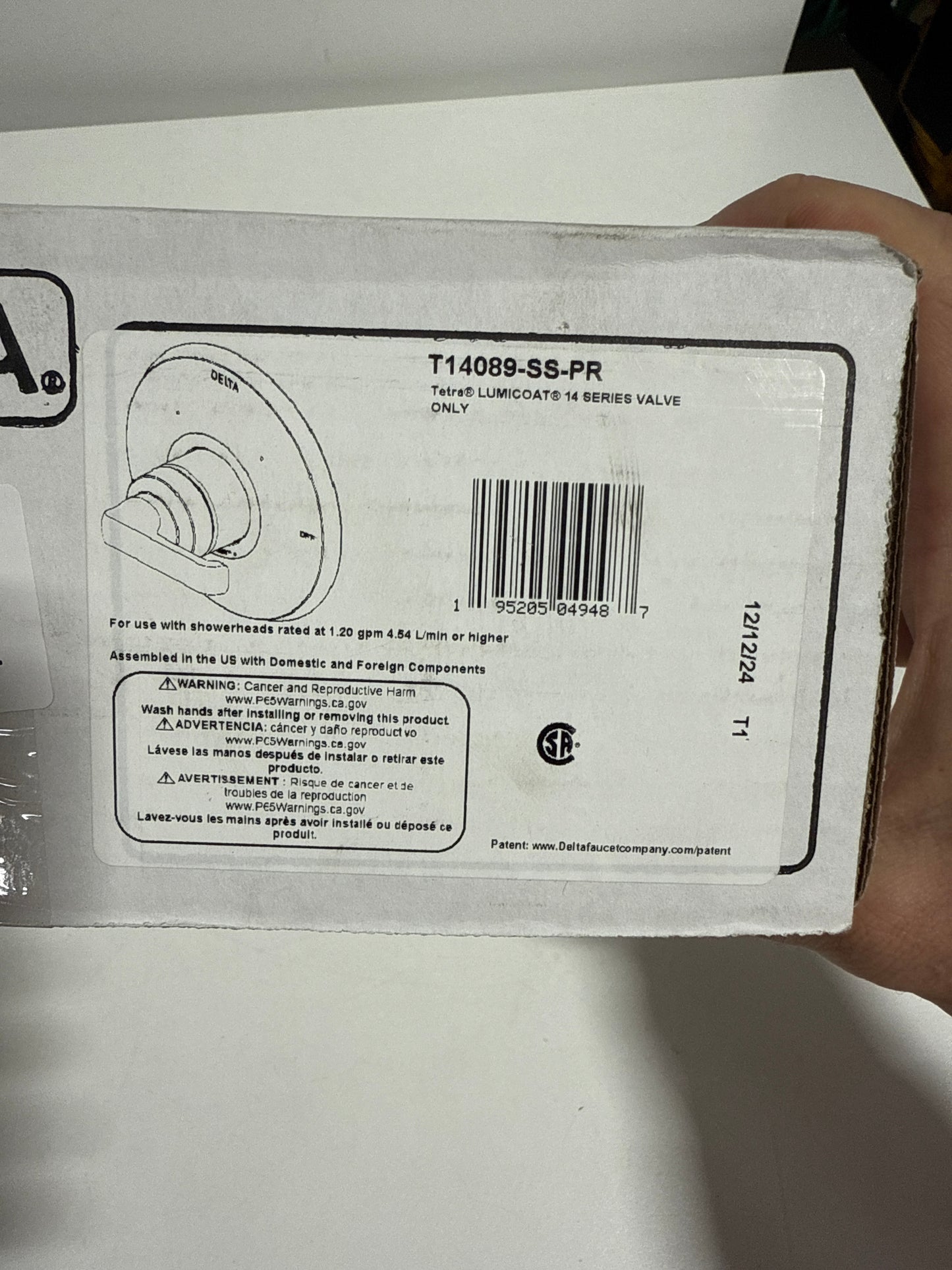 Delta T14089 Tetra Monitor 14 Series Pressure Balanced Valve Trim Only - Less Rough in Lumicoat Stainless