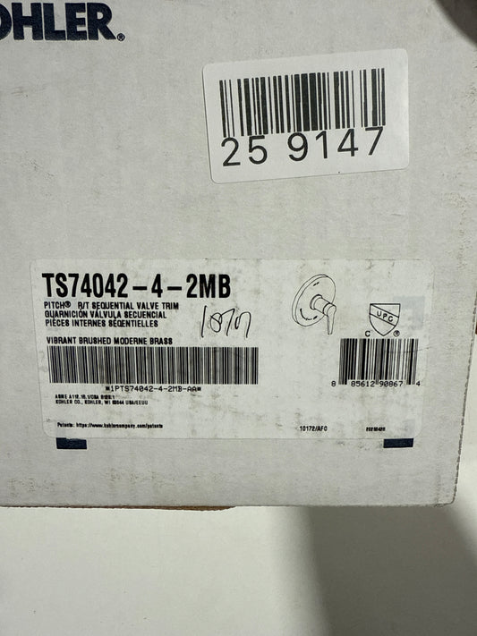 Kohler K-TS74042-4 Hint Function Pressure Balanced Valve Trim Only with Single Lever Handle - Less Rough in Vibrant Brushed Moderne Brass