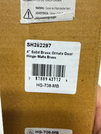 Signature Hardware 915139-4 Ornate 4" X 4" Solid Brass Plain Bearing Square Corner Door Hinge - Single Hinge Matte Brass