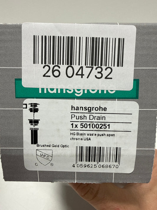 Hansgrohe, 50100251, Accessories 1-1/4" Push-Open Drain Assembly with Overflow, Brushed Gold Optic