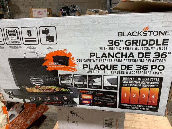 Missing wheels Blackstone 36" Omnivore Griddle W/Hood and Front Accessory Shelf -Model 2377