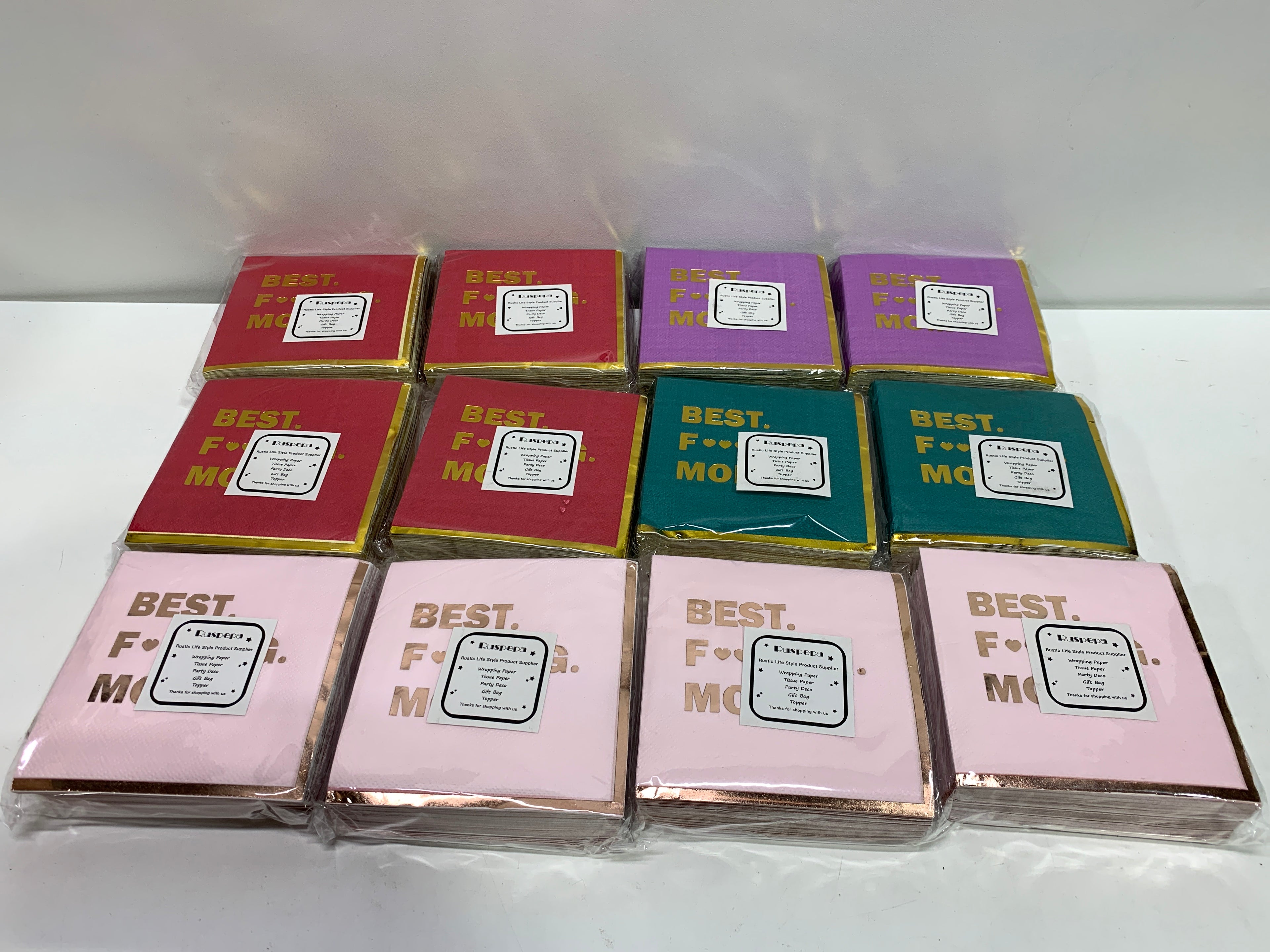 Lot of 8 - RUSPEPA 50 Pcs Mother’s Day Napkin Paper 3 Ply Disposable Assorted Color ’Best F*king Mom’ Design Luncheon