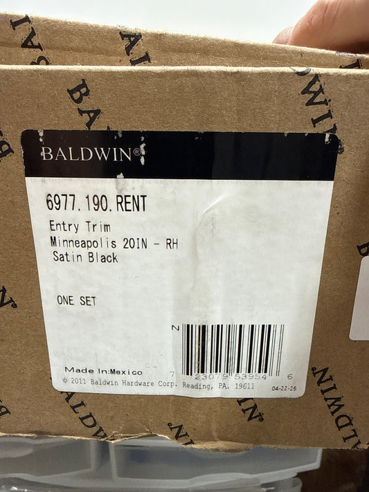 Baldwin 6977.RENT Minneapolis Right Handed Full Plate Single Cylinder Keyed Entry Mortise Handleset Trim from the Estate Collection Satin Black Door