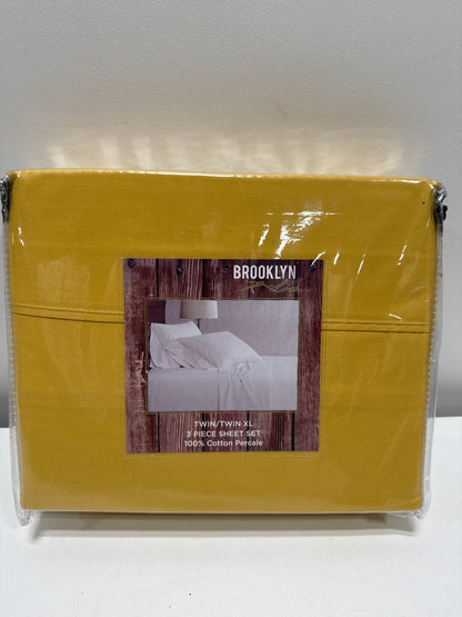 Brooklyn Loom Twin XL Solid Cotton Percale Sheet Set Mustard - *Bedding