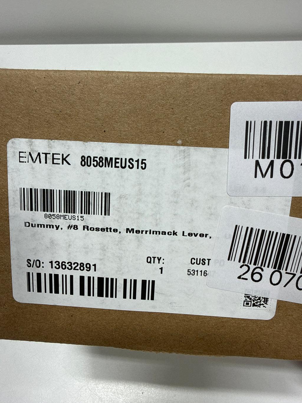 Pair Emtek Merrimack Brass Lever Handle with #8 Rosette 8058MEUS15