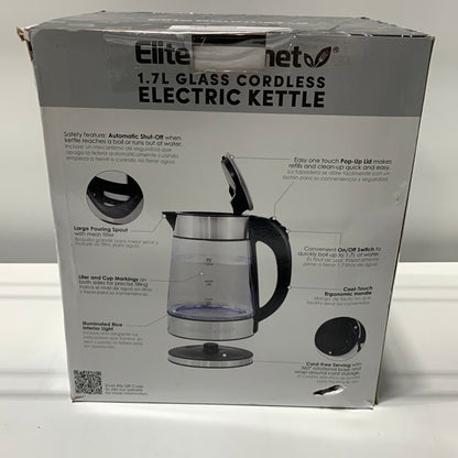 Elite Platinum Platinum 1.7 L Stainless Steel Cordless Glass Electric Kettle, Black