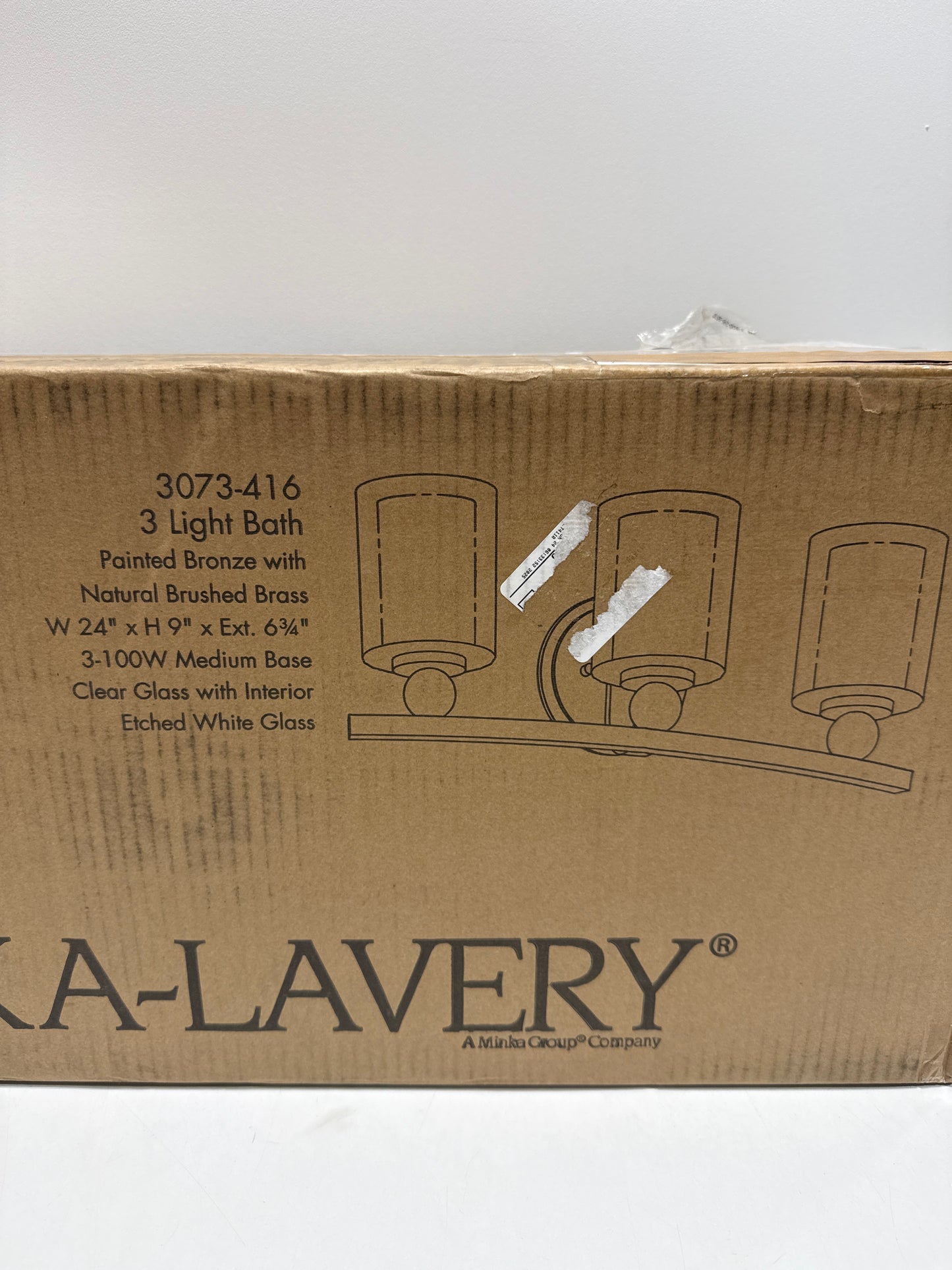 Minka Lavery 3073-416 Studio 5 Vanity Bath Light, 3-Light, 300 Total Watts, 24-in H x 9-in W, Painted Bronze with Natural Brushed Brass