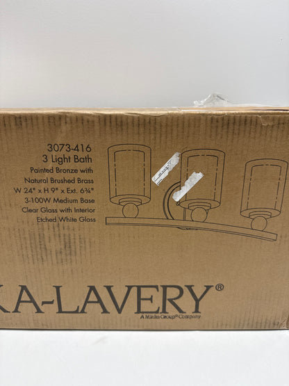 Minka Lavery 3073-416 Studio 5 Vanity Bath Light, 3-Light, 300 Total Watts, 24-in H x 9-in W, Painted Bronze with Natural Brushed Brass