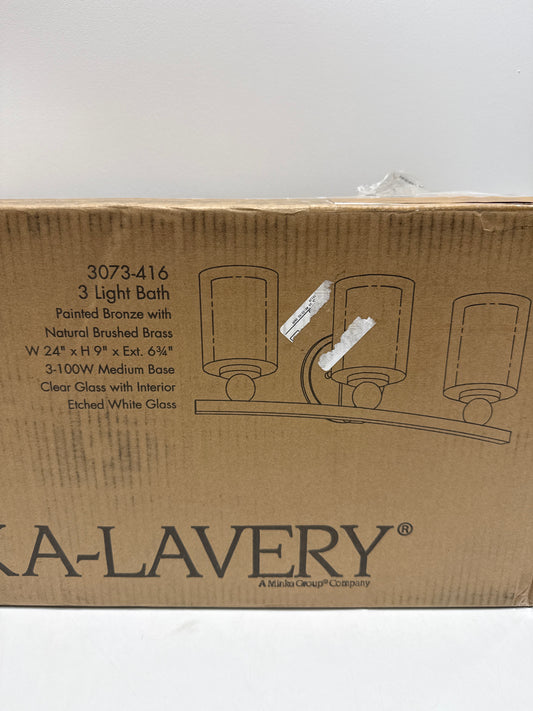 Minka Lavery 3073-416 Studio 5 Vanity Bath Light, 3-Light, 300 Total Watts, 24-in H x 9-in W, Painted Bronze with Natural Brushed Brass