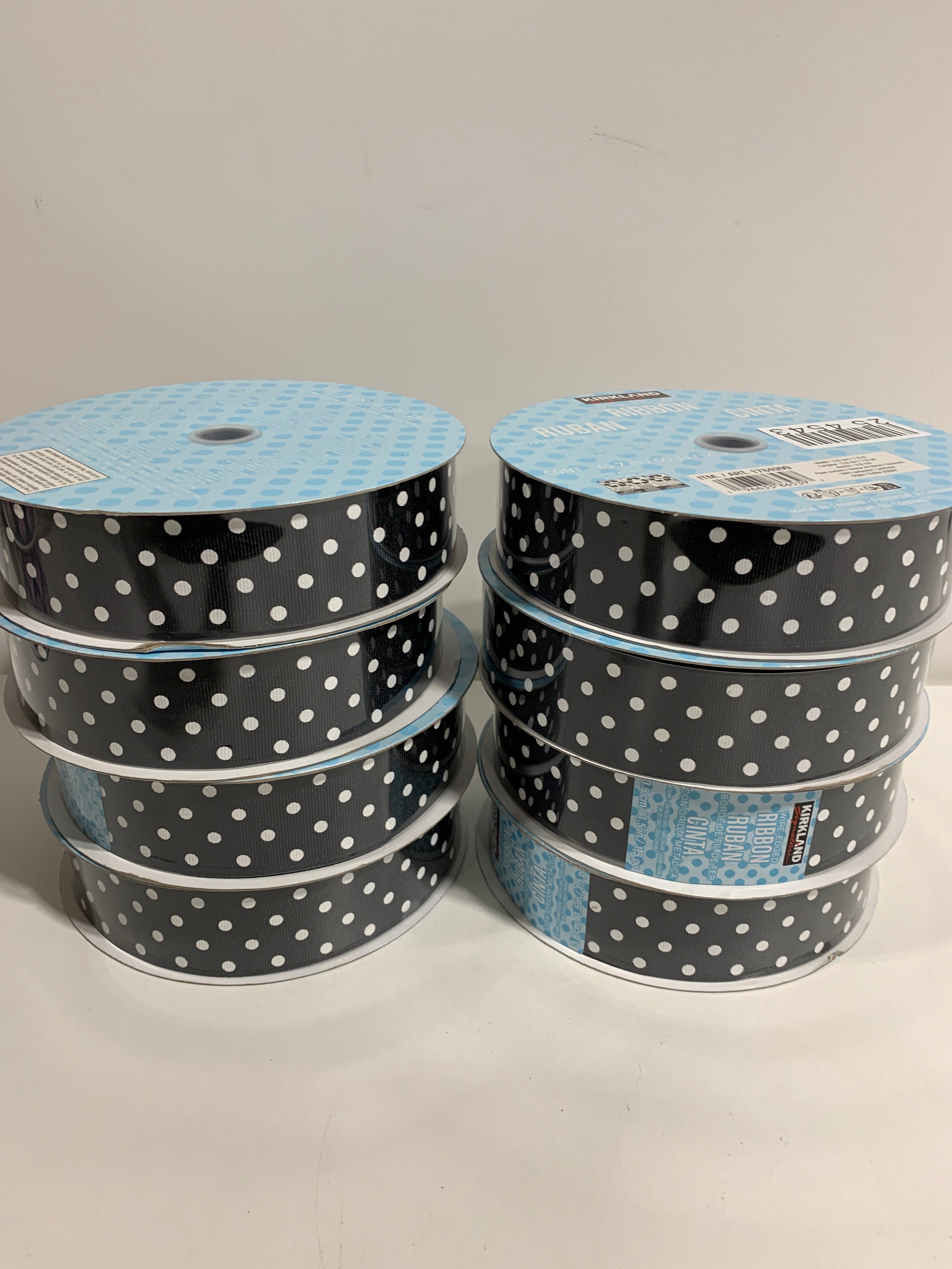 8 Kirkland Wire-Edged Ribbon Black with White Polka Dots 1.5’’ Wide 50 YD - *Home Decor & Curtains