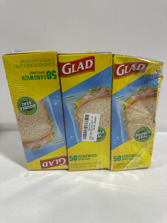 Glad Food Storage Zipper Sandwich Bags 50 Count Box (Pack of 3)