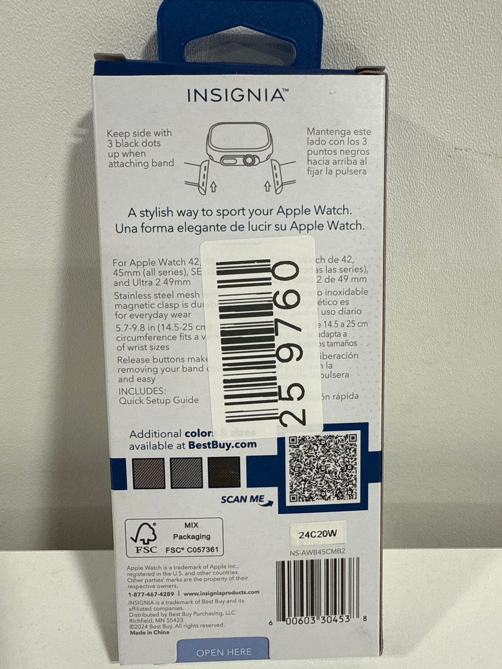 Insignia™ - Stainless Steel Mesh Band for Apple Watch 44mm 45mm 46mm Series 10 49mm SE Ultra and Ultra 2 49mm