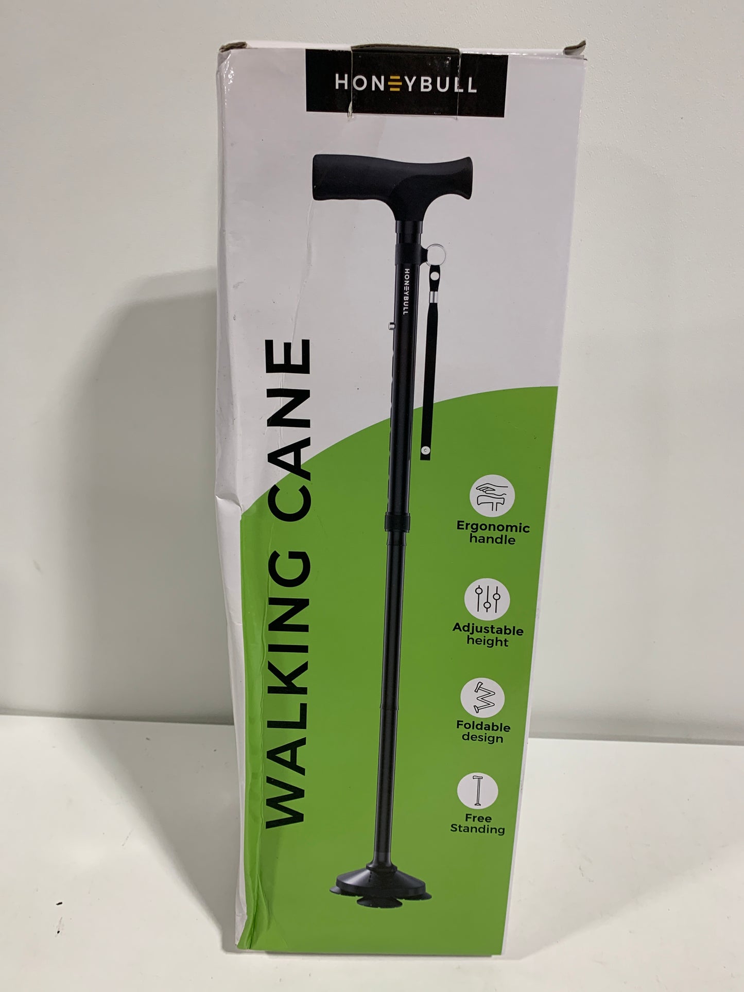 HONEYBULL Walking Cane for Men & Women Free Standing, Foldable, Pivot Tip [Black]