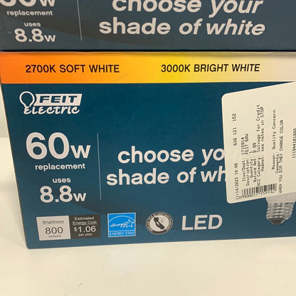 11 Feit Electric LED 5-Color Choice Intellibulb - 60W Equivalent - 15 Year Life - 800 Lumen, 2700K Soft Whit, 3000K Bright White, 4000K Cool White, 5000K