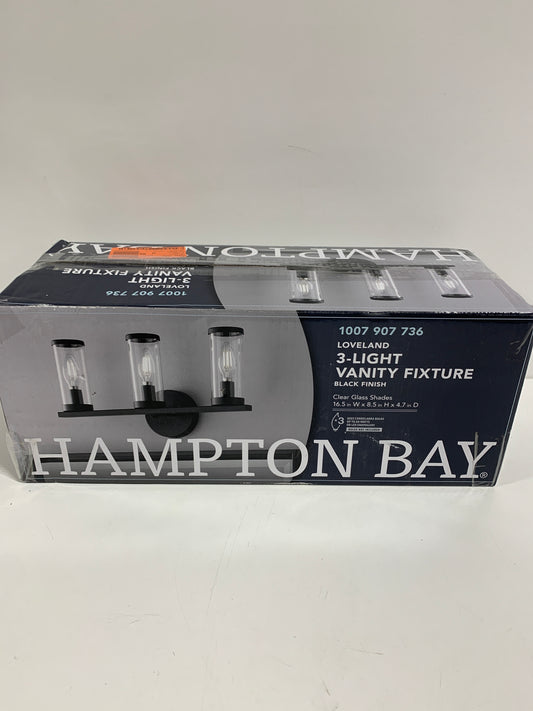 Loveland 16.625 in. 3-Light Black Bathroom Vanity Light Fixture with Clear Glass Shades