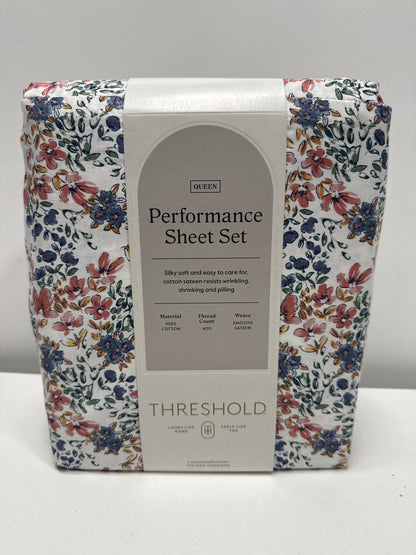 Queen Printed Performance 400 Thread Count Sheet Set Ditsy Floral - Threshold™: Cotton Sateen OEKO-TEX Certified