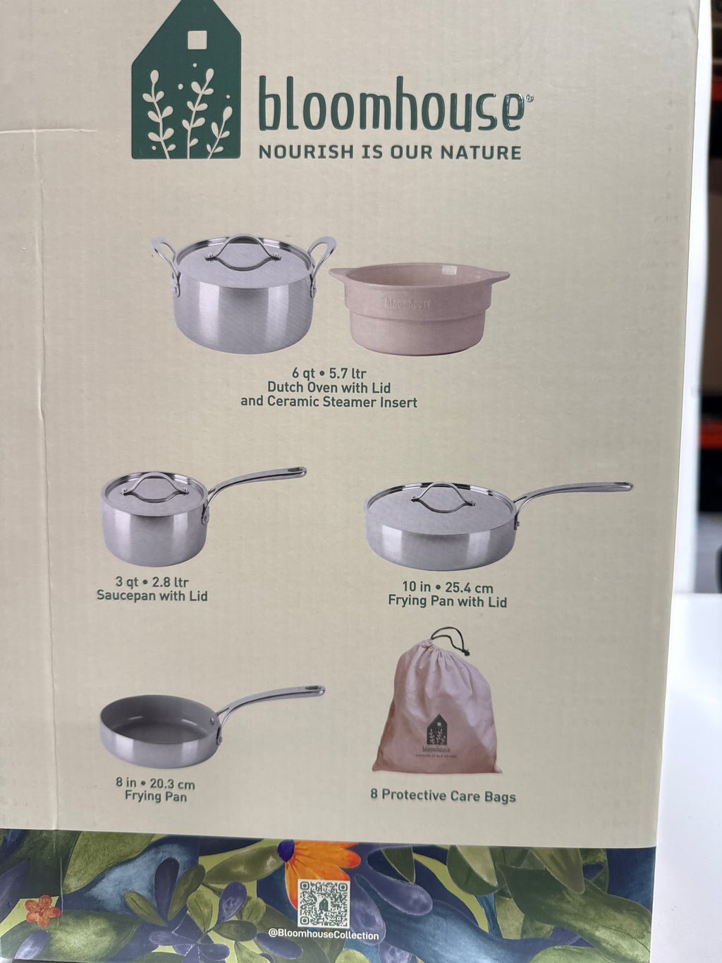 Bloomhouse 8 Piece Triply Stainless Steel Pots and Pans Cookware Set W/Non Toxic Pro Ceramic Non Stick Interior