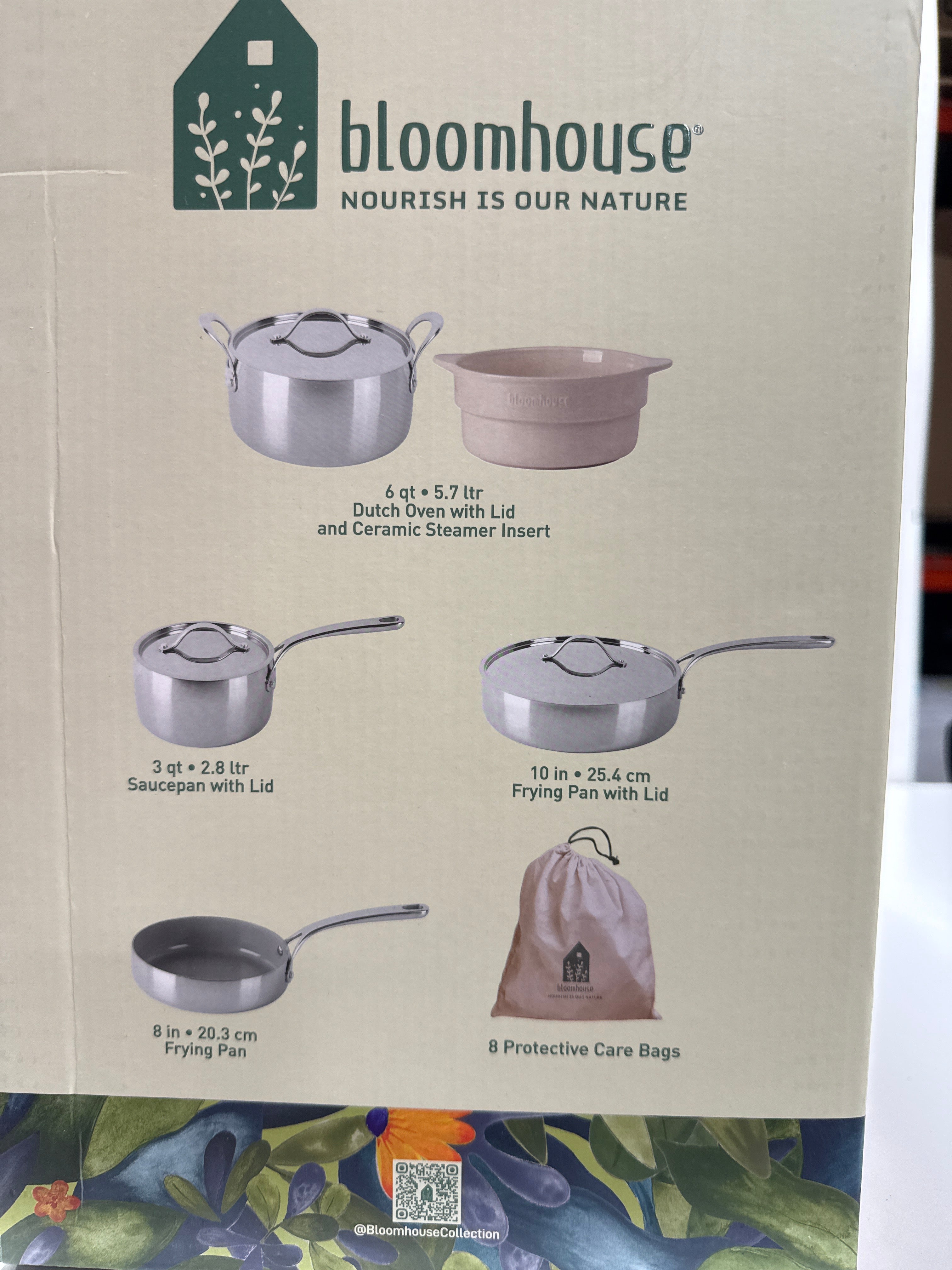 Bloomhouse 8 Piece Triply Stainless Steel Pots and Pans Cookware Set W/Non Toxic Pro Ceramic Non Stick Interior