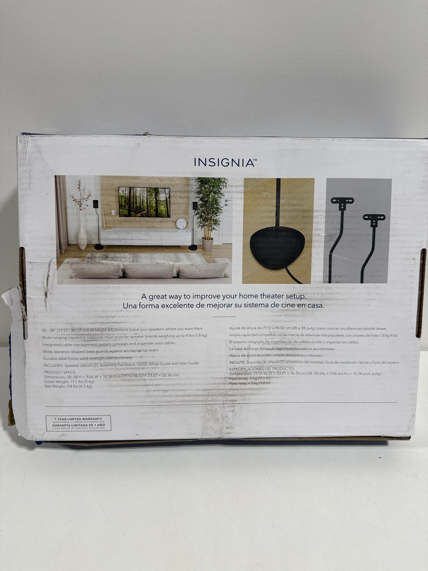 Insignia - 28 – 38" Adjustable Height Speaker Stands for Satellite Speakers - Black