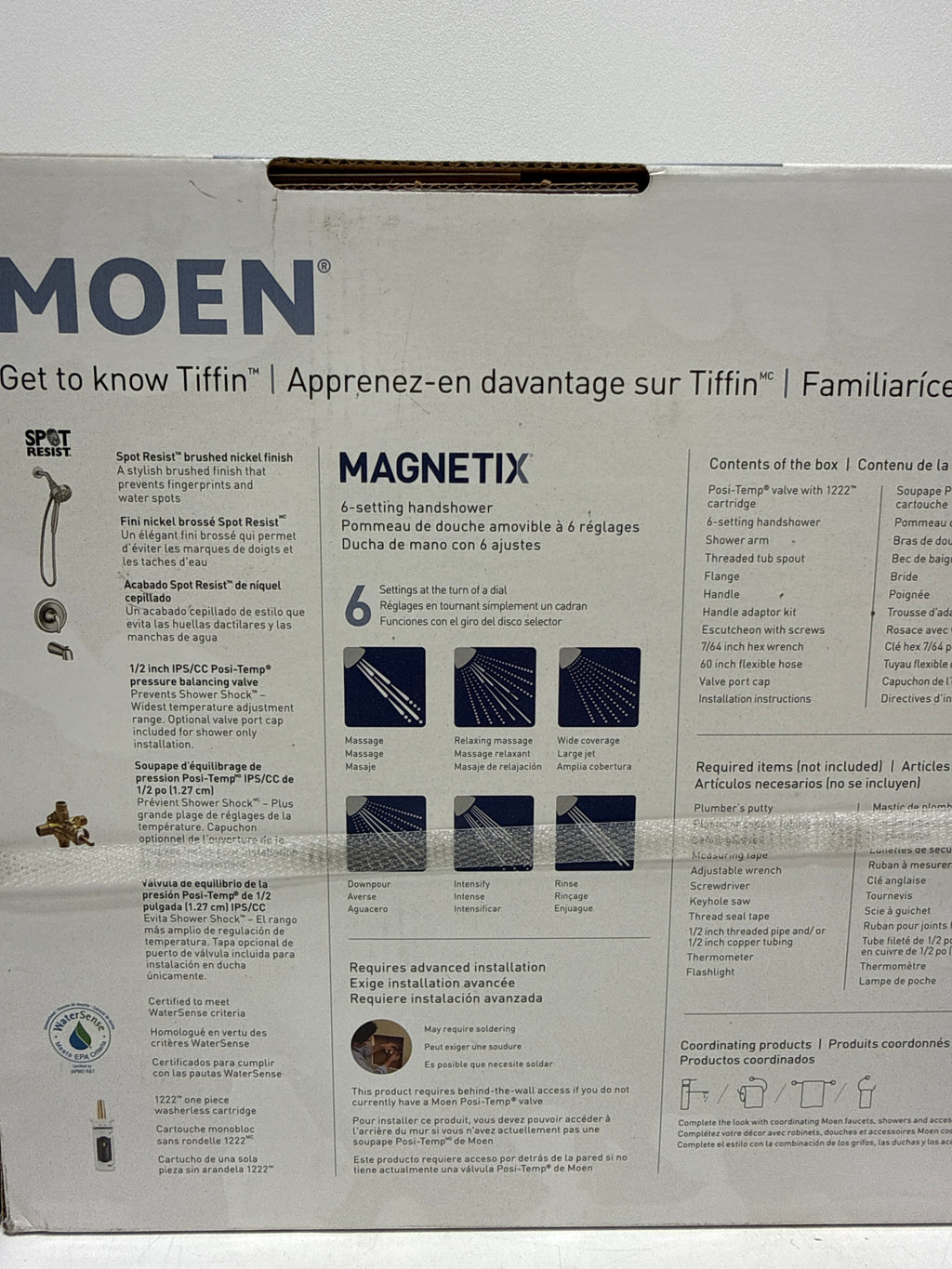 Moen 82879 Tiffin Tub and Shower Trim Package with 1.75 GPM Multi Function Magnetix Docking Shower Head