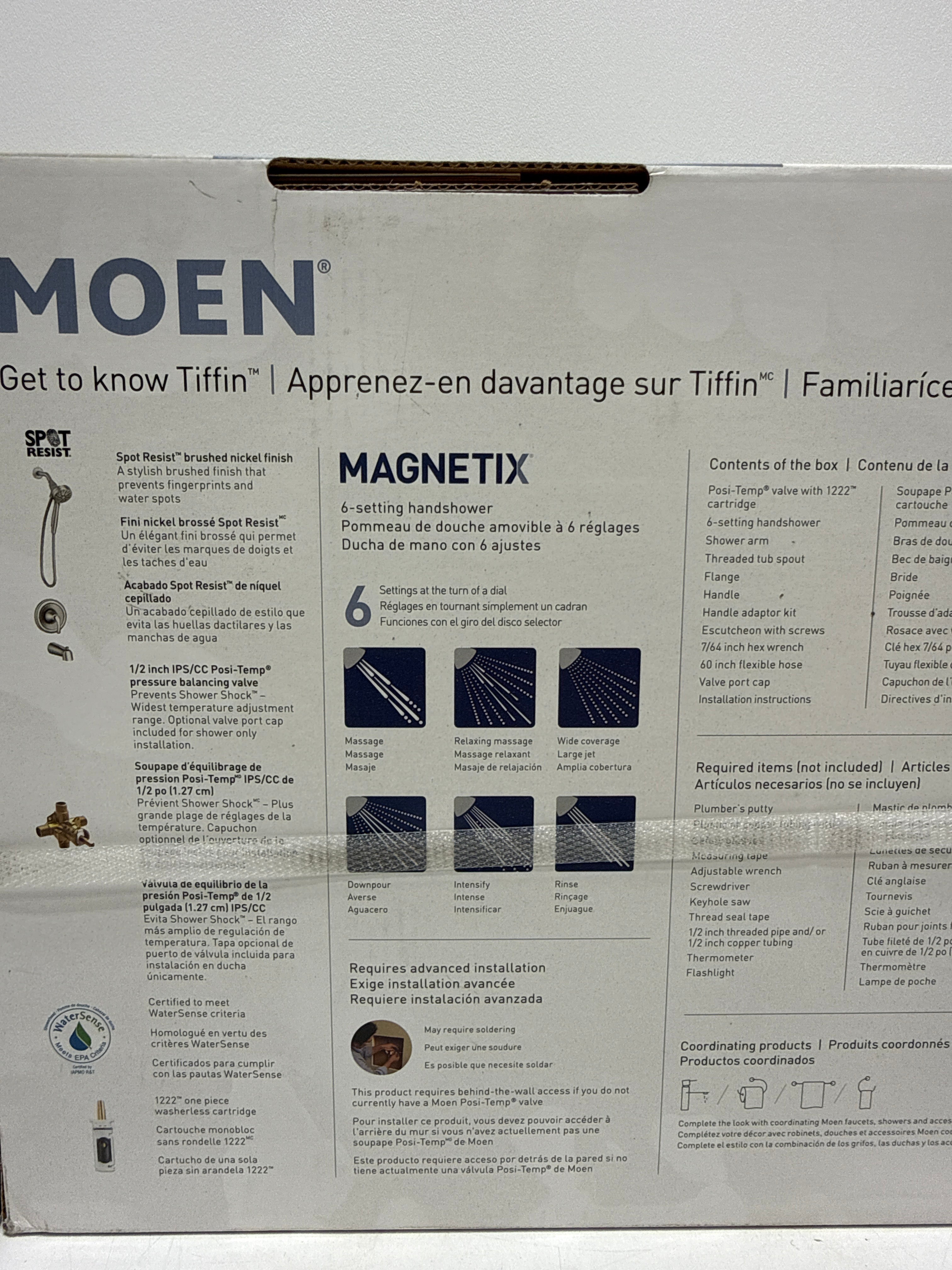Moen 82879 Tiffin Tub and Shower Trim Package with 1.75 GPM Multi Function Magnetix Docking Shower Head