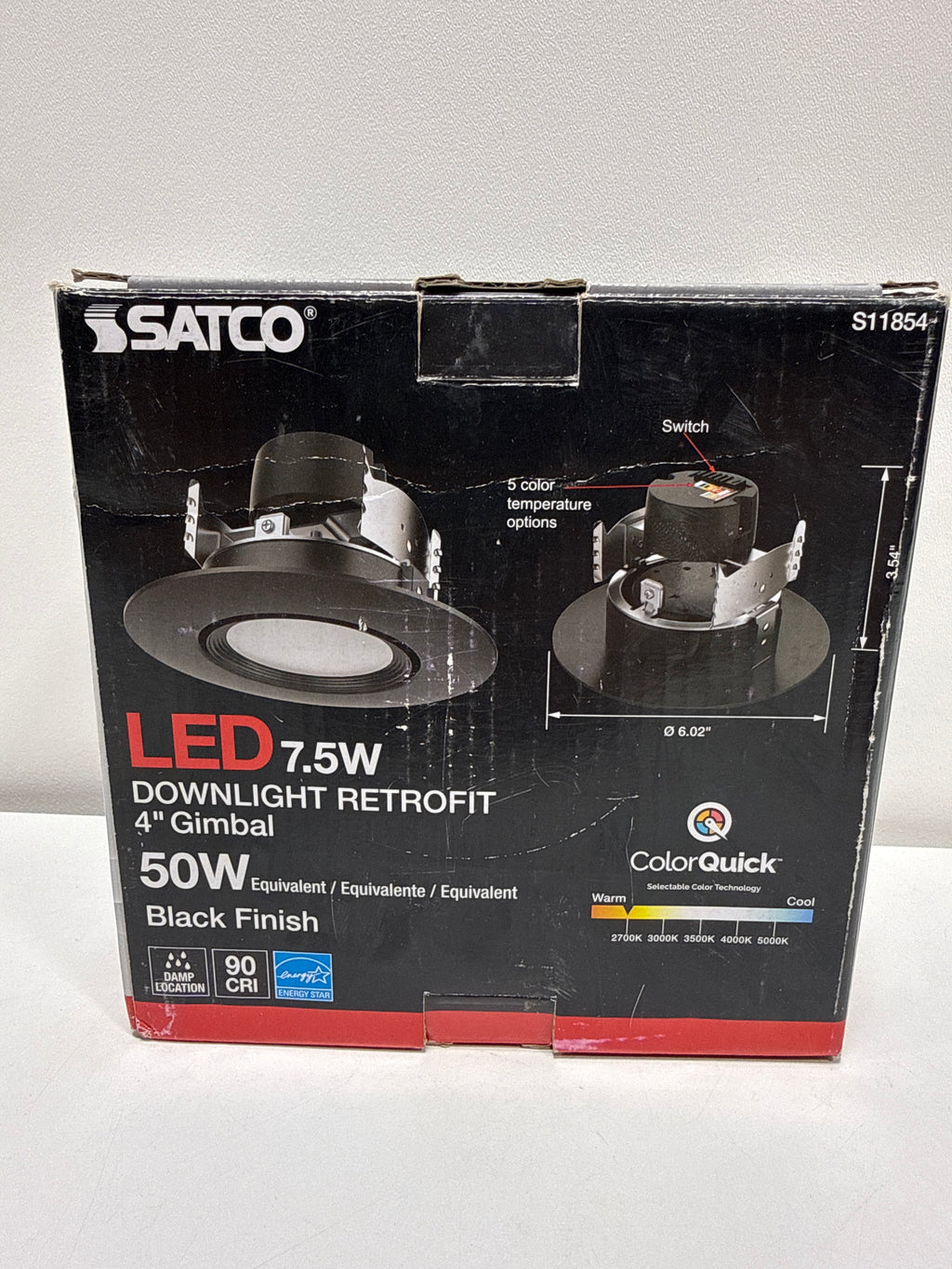 Satco LED Retrofit Gimbal Downlight, CCT Selectable 2700K/3000K/3500K/4000K/5000K, 4 Inches, Black Finish