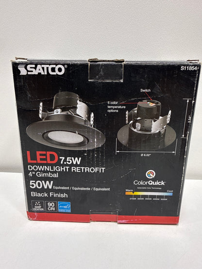 Satco LED Retrofit Gimbal Downlight, CCT Selectable 2700K/3000K/3500K/4000K/5000K, 4 Inches, Black Finish