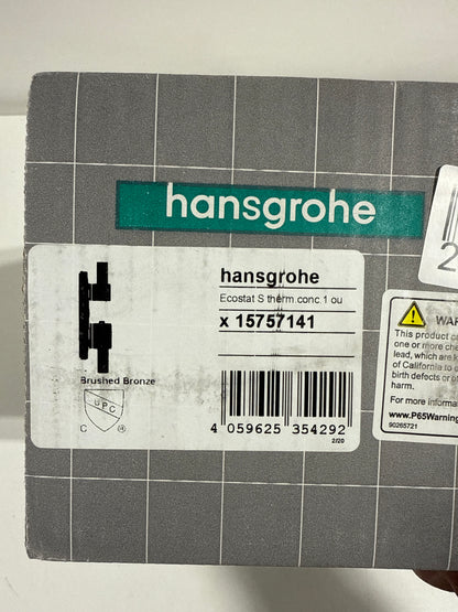 Hansgrohe 15757 Ecostat S Thermostatic Valve Trim Only with Integrated Volume Control for 1 Distinct Function - Less Rough in Brushed Bronze Showers