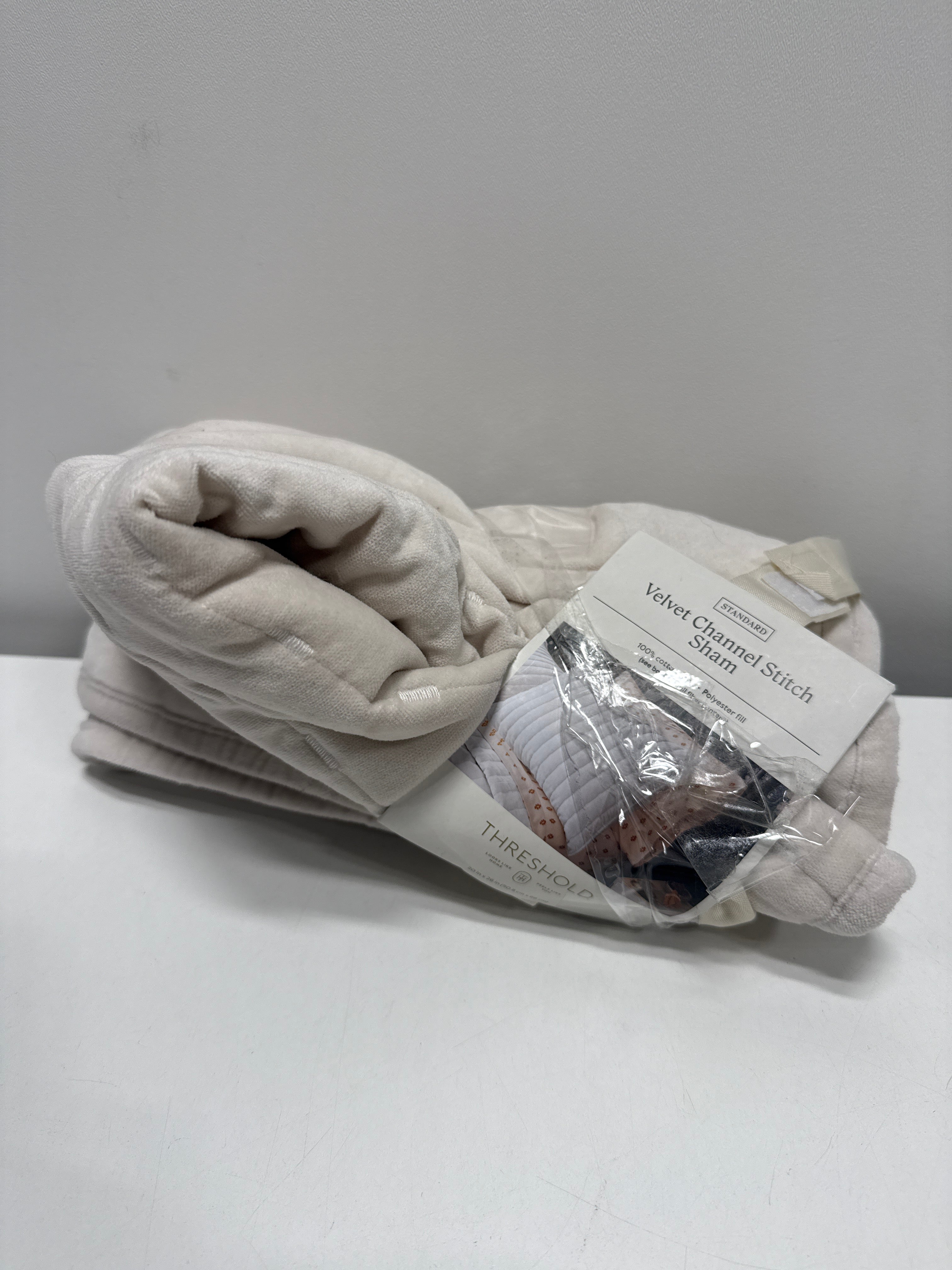 Standard Channel Stitch Velvet Quilt Sham Cream - Threshold™: OEKO-TEX Certified Cotton Backing Machine Washable