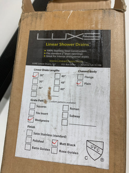 LUXE Linear Drains WW-26 26" Wedgewire Linear Shower Drain Matte Black