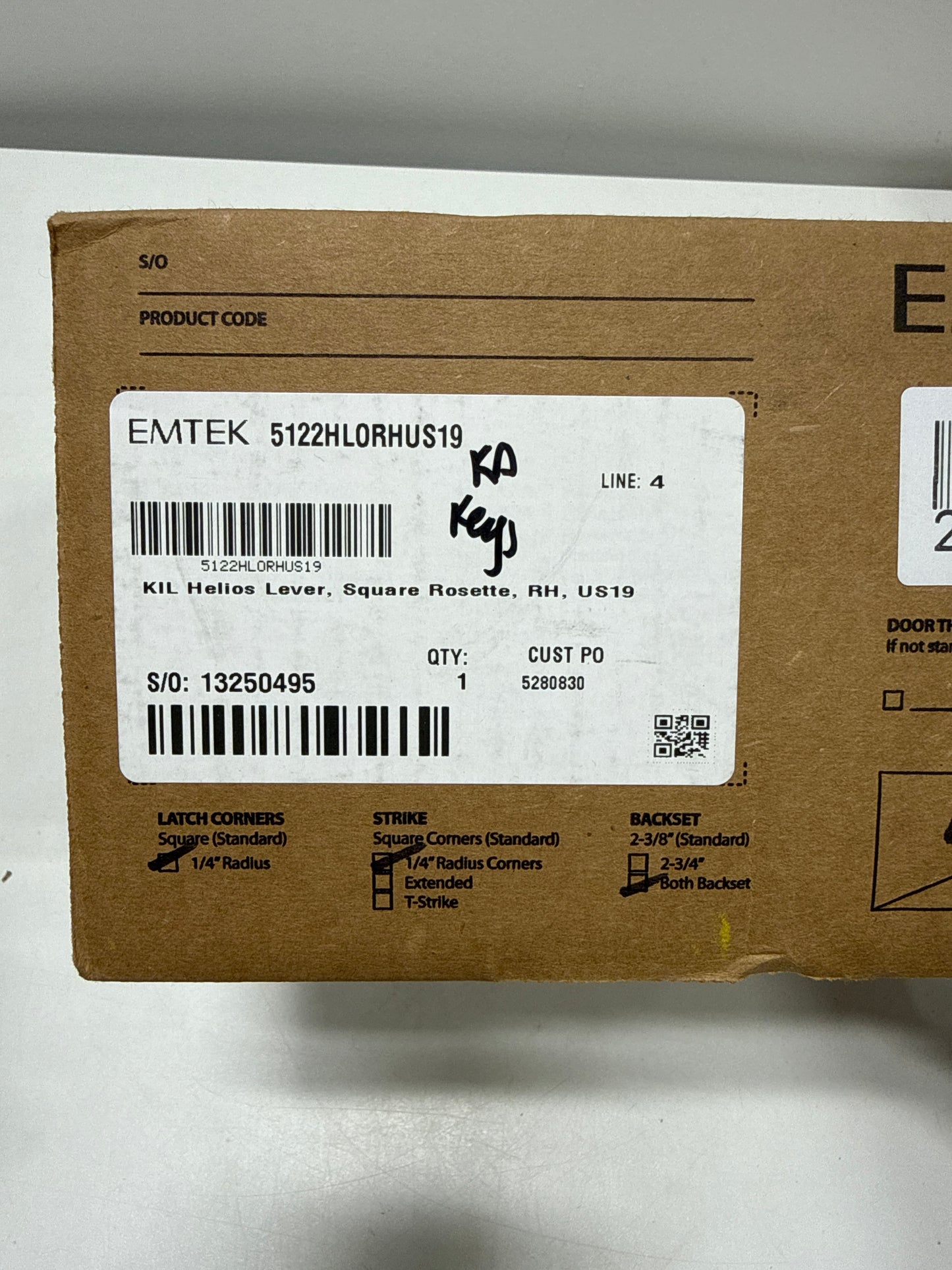 Emtek Helios Keyed Lever with Square Rosette 5122HLORHUS19