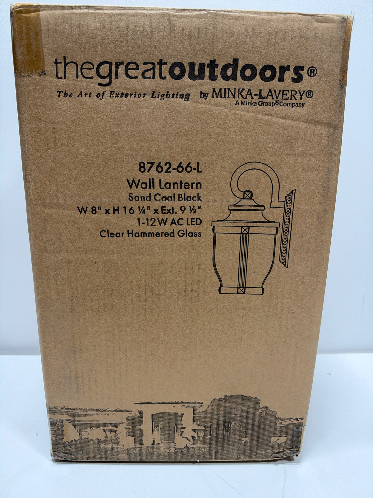 The Great Outdoors 8762-66-L Merrimack 16" Tall LED Dark Sky Outdoor Wall Sconce with Hammered Glass Black Outdoor Lighting Wall Sconces