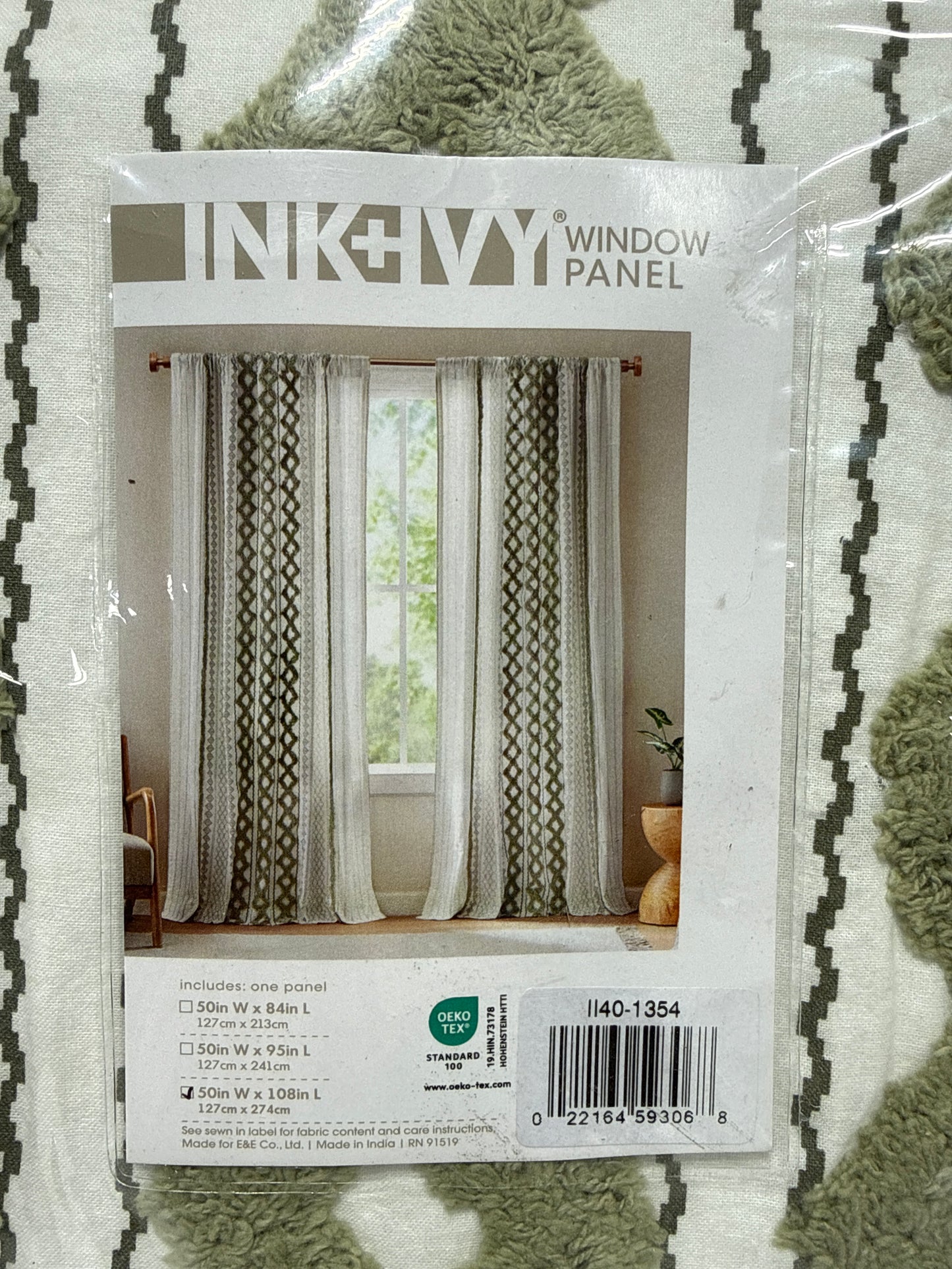 Pair Imani Green Cotton 50 in. W X 108 in. L Printed Light Filtering Curtain