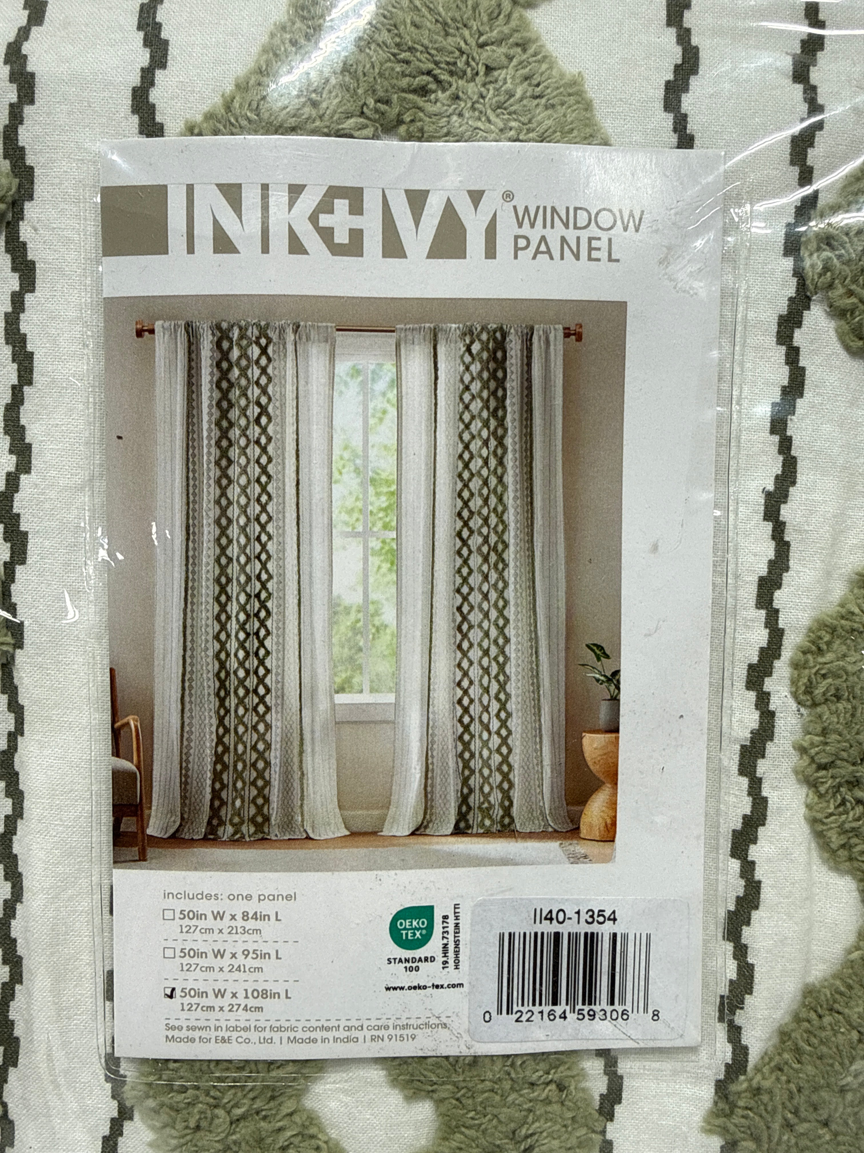 Pair Imani Green Cotton 50 in. W X 108 in. L Printed Light Filtering Curtain