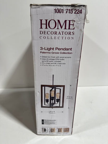 Palermo Grove 14 in. 3-Light Gilded Iron Farmhouse Kitchen Pendant with Hand Painted Walnut Accents