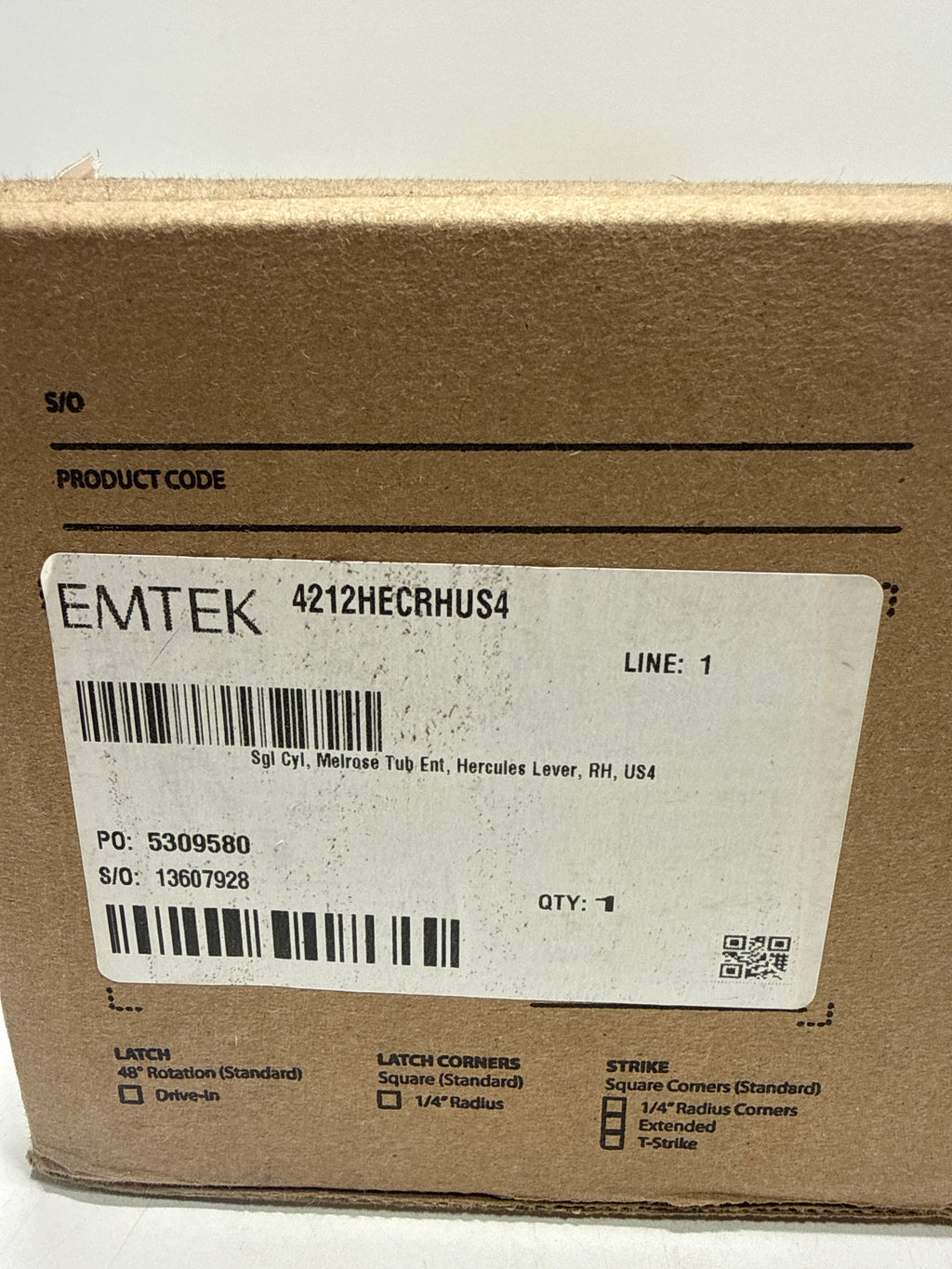 Emtek 4212HECRH Single Cyl , Melrose Tub Entry , Hercules Lever , RH 4212HECRHUS4