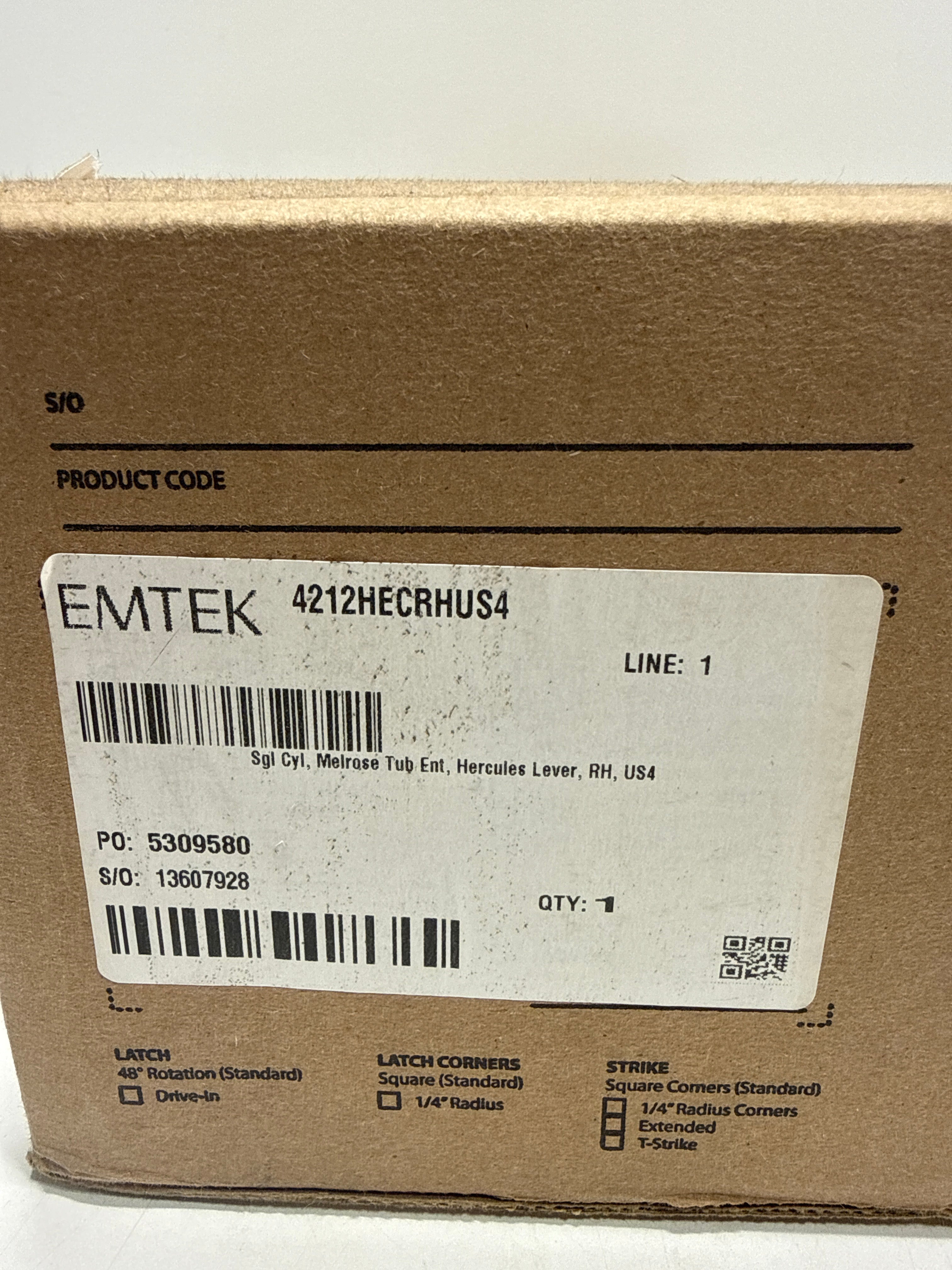 Emtek 4212HECRH Single Cyl , Melrose Tub Entry , Hercules Lever , RH 4212HECRHUS4