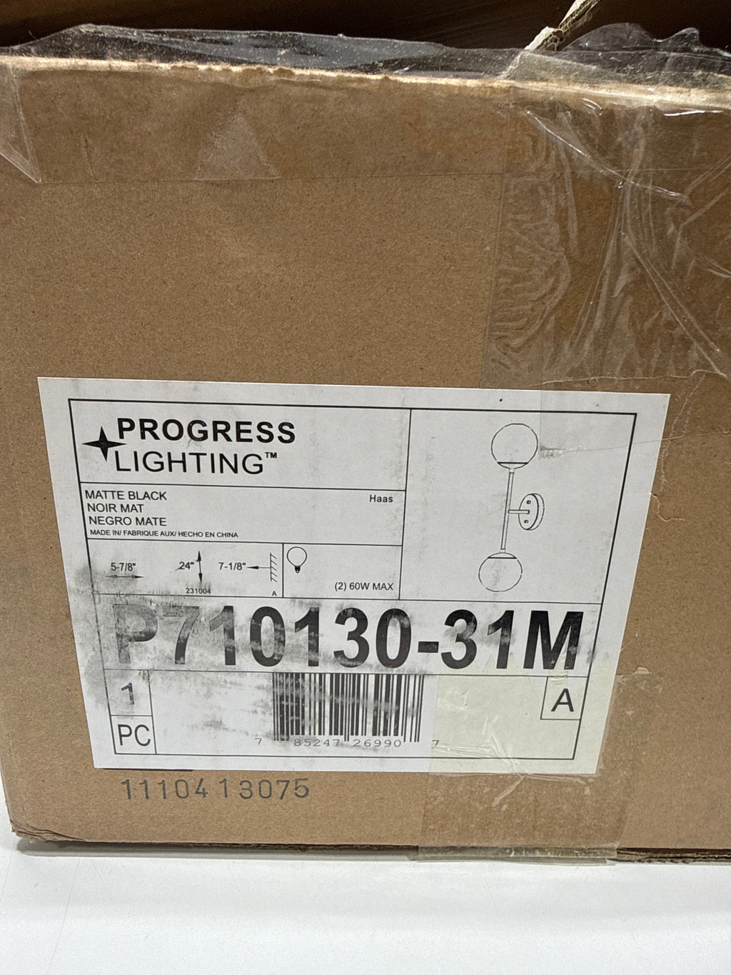 Progress Lighting Haas 2-Light Wall Sconce, Matte Black, Opal Glass