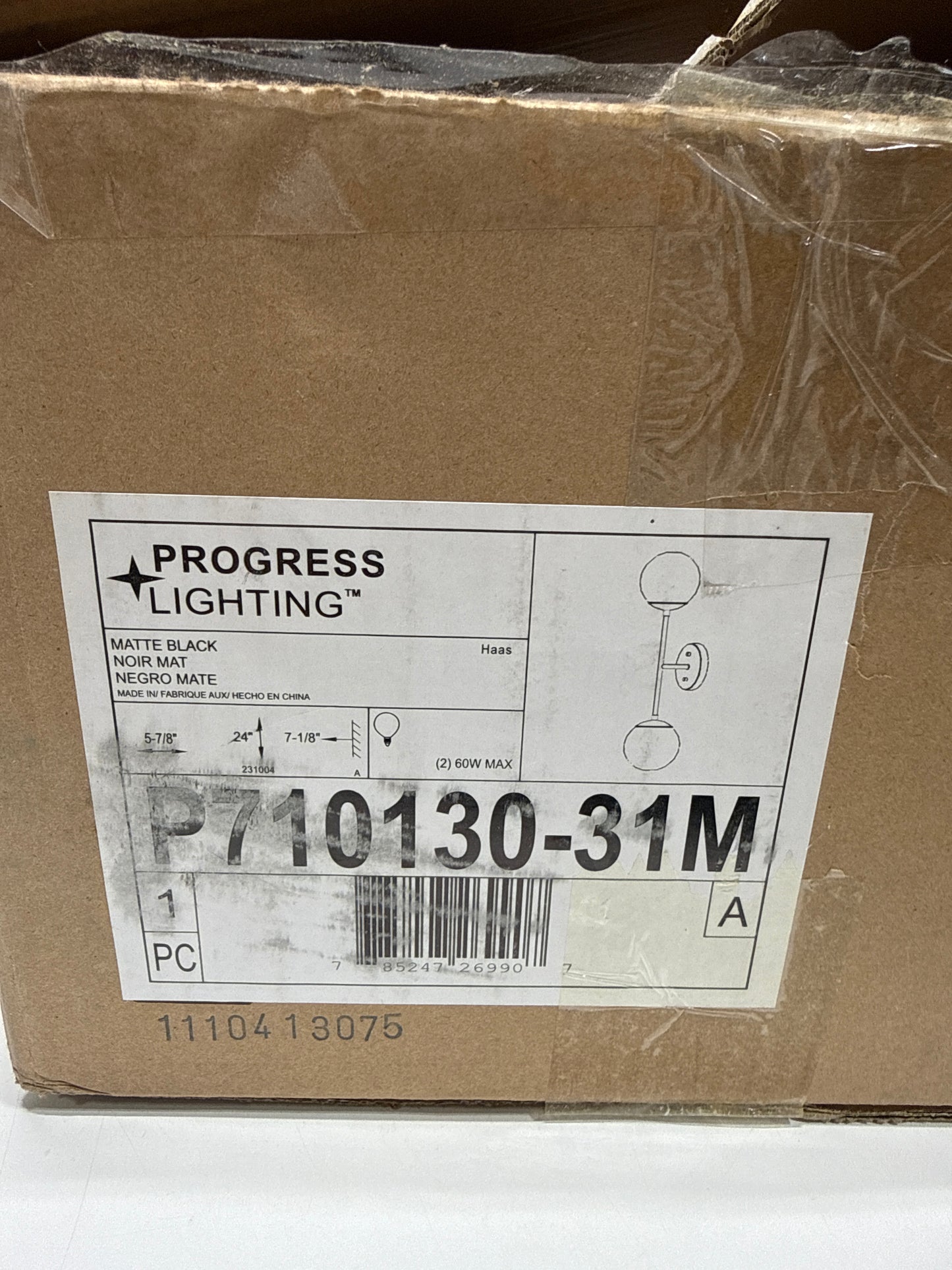 Progress Lighting Haas 2-Light Wall Sconce, Matte Black, Opal Glass