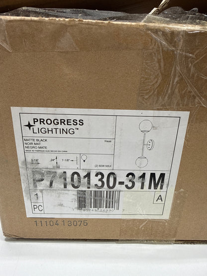 Progress Lighting Haas 2-Light Wall Sconce, Matte Black, Opal Glass