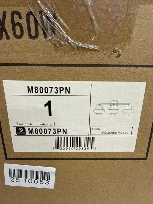 Meridian M80073PN Vanity, 3-Light 180 Total Watts, Polished Nickel