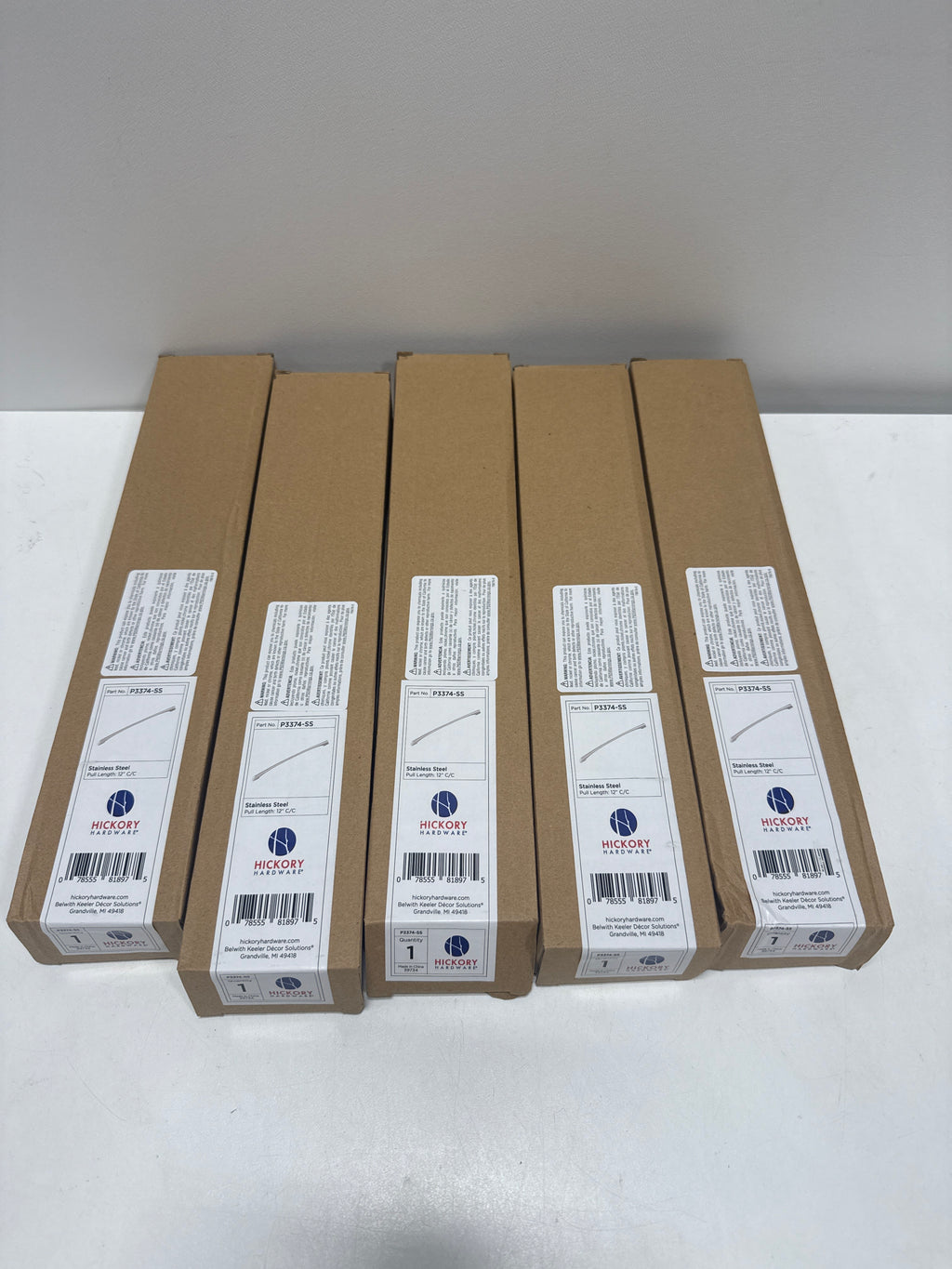 5 x Hickory Hardware P3374 Greenwich 12 Inch (305mm) Center to Center Sleek Cabinet Handle / Appliance Handle Stainless Steel