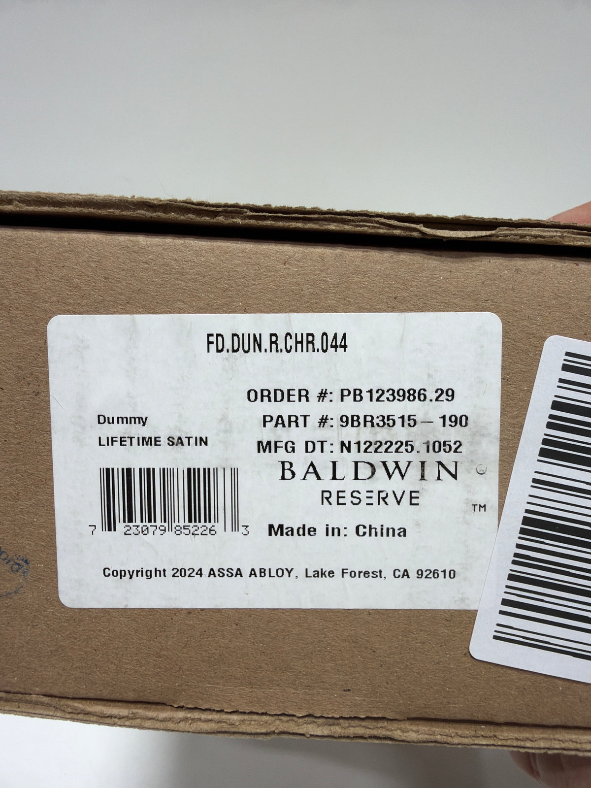 Baldwin FD.DUN.R.CHR Dunsmoor Non-Turning Two-Sided Dummy Door Lever Set with Chamfered Square Rose from the Reserve Collection Lifetime Satin Brass
