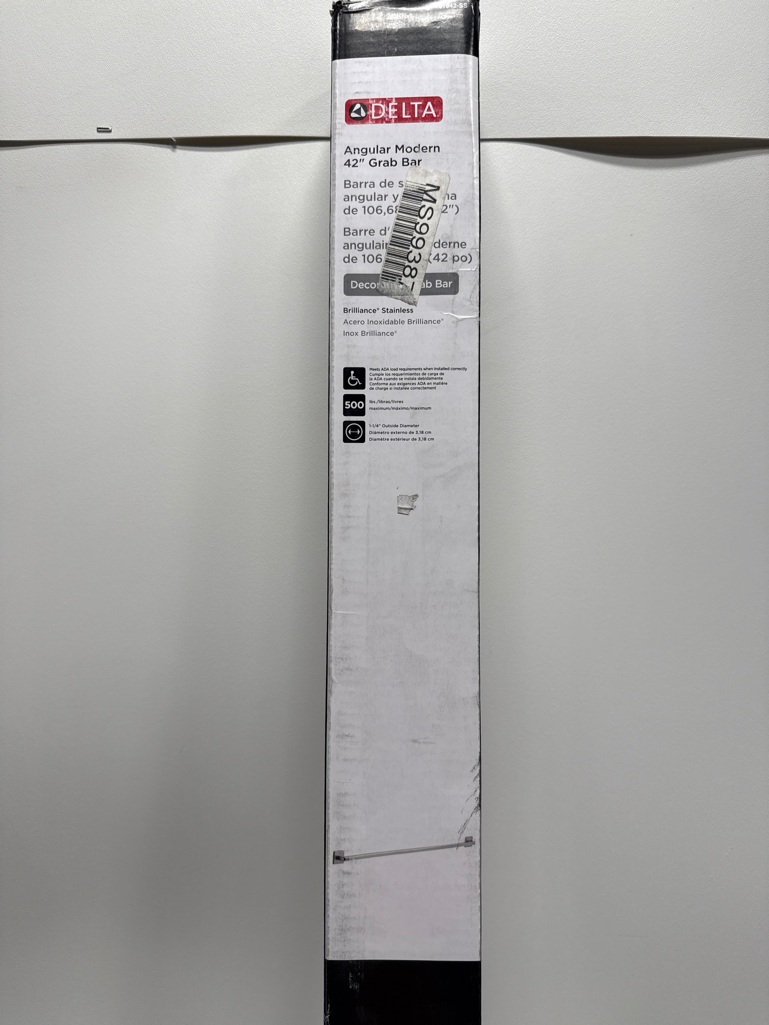 Delta 41942 42" Grab Bar with Concealed Mounting Angular Modern Design Brilliance Stainless Bathroom Hardware and Accessories Bathroom Safety