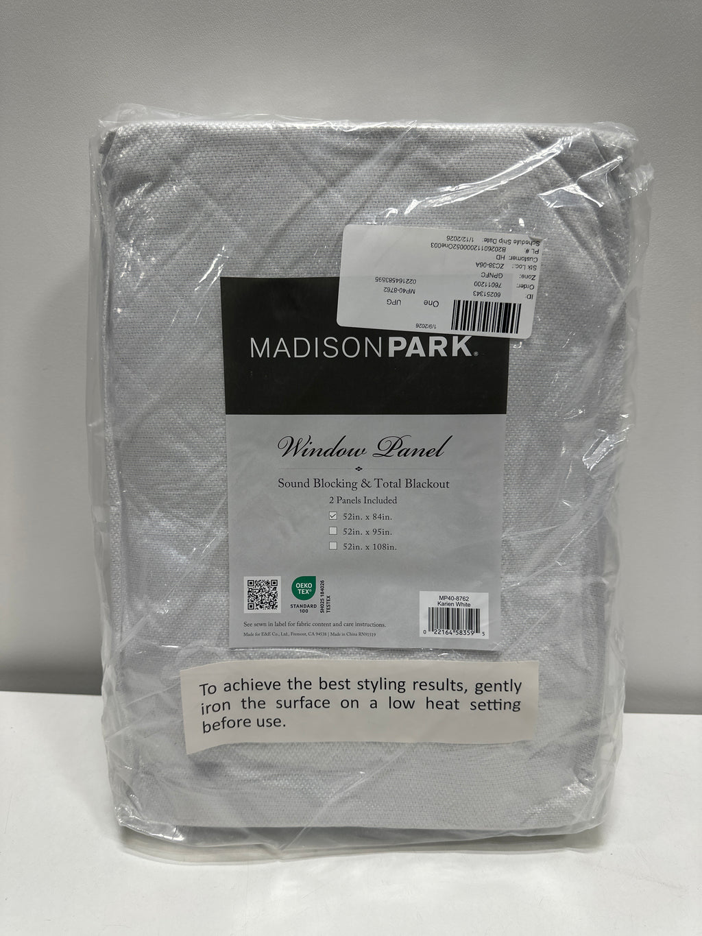 Madison Park Karien 100% Blackout Curtains 52x84 – White, 2-Layer Noise Blocking & Energy Smart Thermal Window Panel Pair with Rod Pocket/Back Tab