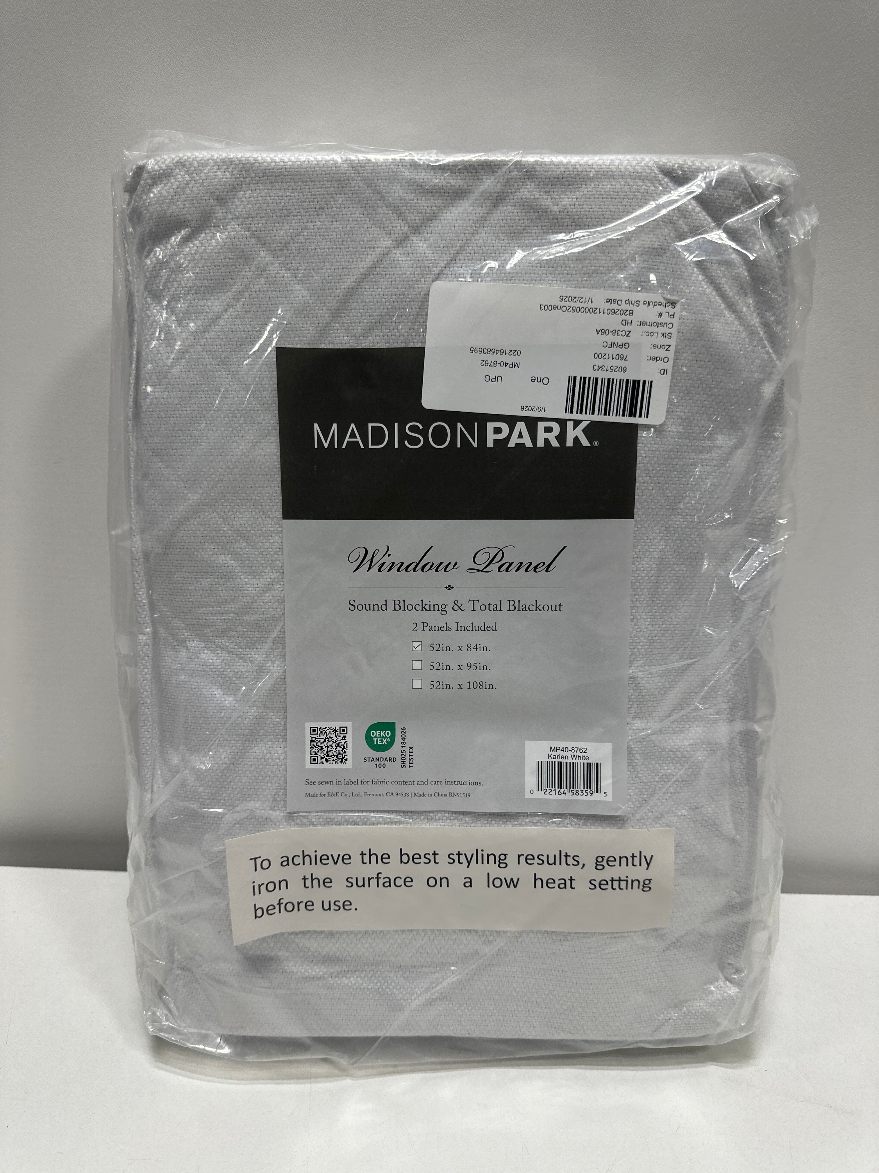 Madison Park Karien 100% Blackout Curtains 52x84 – White, 2-Layer Noise Blocking & Energy Smart Thermal Window Panel Pair with Rod Pocket/Back Tab