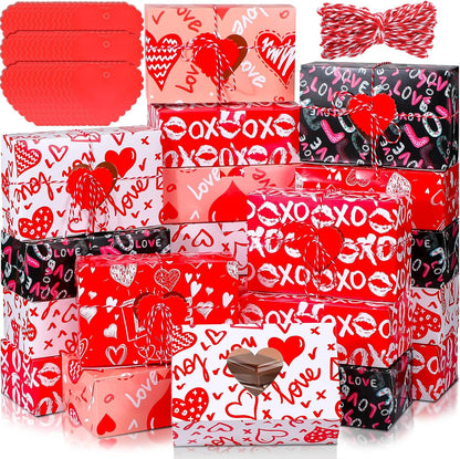Glenmal 100 Pcs Mother's Day Bakery Treat Boxes Heart Cookie Boxes with Gift Cards and Rope 7.8x4.7x2.75'' Cupcake Containers with Window Dessert Gift Containers for Wedding Birthday Party