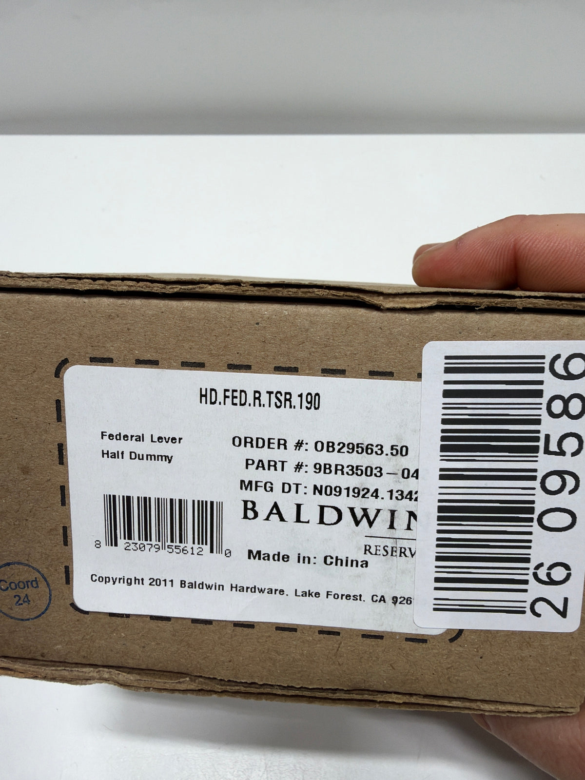 Baldwin Reserve HDFEDRTSR190 Half Dummy Right Hand Federal Lever and Traditional Square Rose Satin Black Finish