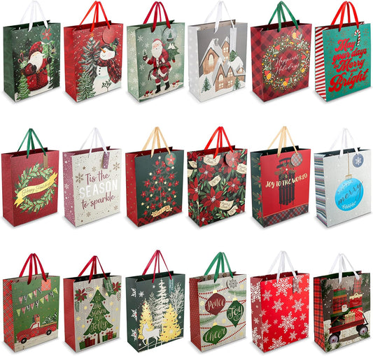 Bulk Bags - Large - 18 Creative Elegant Designs - Large Christmas Bags for Gifts with Christmas Tissue Paper